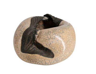 Coupe en céramique émaillée à décor craquelé orange, et brun…