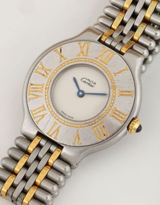 cartier a lady ' s 18ct gold and stainless bracelet watch