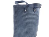 blue leather tote bag on white background with clipping for handles