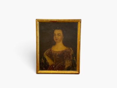 painting of a woman in a brown dress in a gold frame