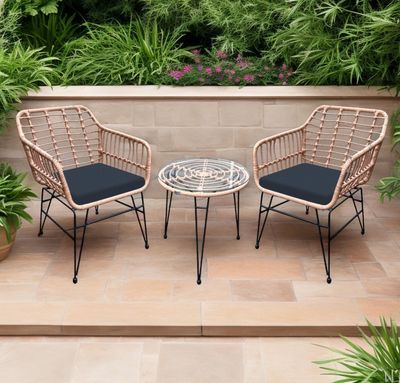 Salon de jardin 2 places ALUZEN en résine tressée, coussin n… - Photo 1