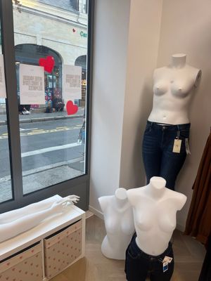 a mannequin in the corner of a clothing store