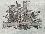 a black and white drawing of a pile of junk