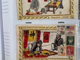 two pictures of a man and a woman sitting on a bed