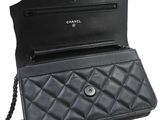 chanel black quilted leather wallet purse with chain strap