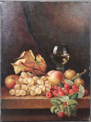 painting of a still life of fruit and a glass of wine