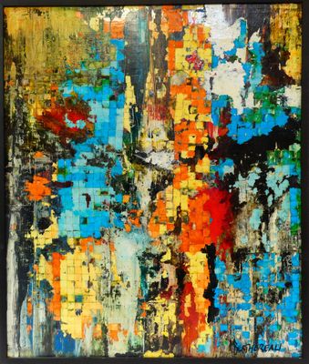 a painting of a colorful abstract painting on a black background