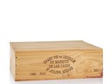 a wooden box that has a label on it