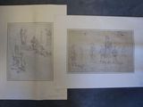 deux dessins représentant des personnes dans un parc, sur la même page