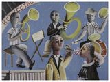 a painting of a group of people playing musical instruments
