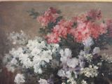 a painting of flowers in a vase on a table