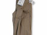 a close up of a tan pants with a tag on it