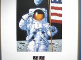 une image représentant un astronaute tenant un drapeau américain