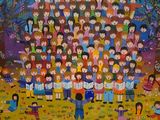 painting of a group of children standing in front of a tree