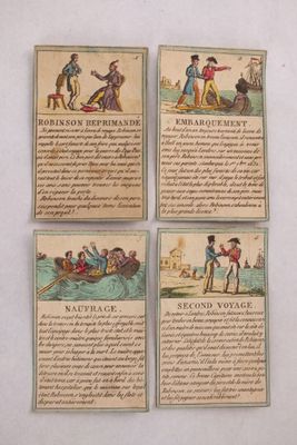 quatre cartes représentant différentes illustrations de personnes, sur un fond blanc