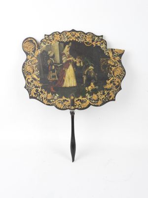 an image of a fan with a painting on it on a white background