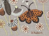 a close up of a picture of a butterfly and some flowers