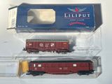 deux wagons qui se trouvent dans un entrepôt