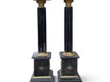 pair of black marble and brass candlesticks