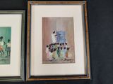 two framed pictures of a man and a woman on a horse