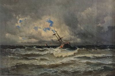une image représentant un tableau d'un navire en pleine mer agitée