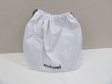 a white bag that has a black logo on it