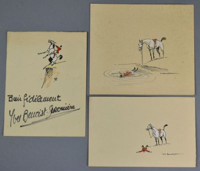 quatre cartes postales représentant un homme à cheval et une femme à cheval