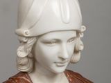 marble bust of a woman with a helmet on her head