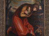 une image représentant un tableau où l'on voit une femme à genoux, la tête entre les mains