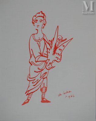dessin représentant une femme tenant un bouquet de fleurs dans ses mains