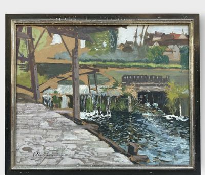 Gilbert LANQUETIN (1870-1939) Écluse Huile sur carton. Signé…