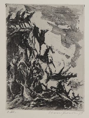 an image of a black and white drawing of a man on a horse