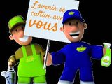 cartoon of two men holding a sign and a bucket of paint