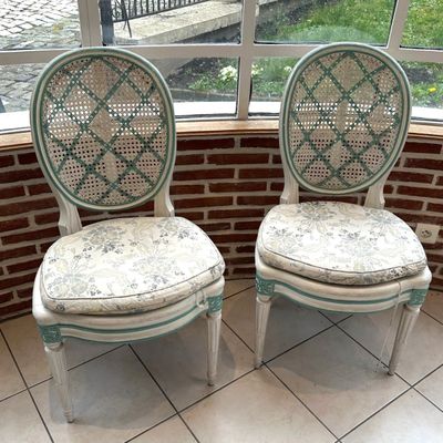 pair of antique french cane back dining chairs