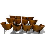a group of chairs that are arranged in a circle