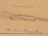 an old drawing of a plane flying over a field with a person on it