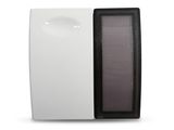 an image of a black and white soap dispenser on a white background