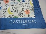 a blue and white scarf with a picture of a bird on it