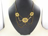 gold plated necklace with green stones and gold chains