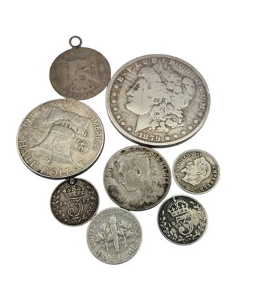 an image of a group of coins on a white background