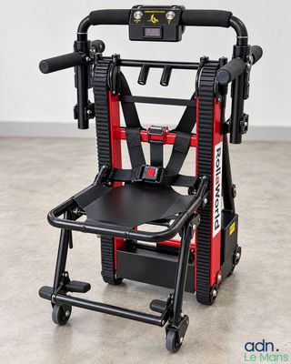 un gros plan d'un fauteuil roulant muni d'un siège, dans une pièce