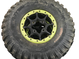 a close up of a tire on a white background