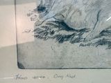 a drawing of a dog laying down on the ground