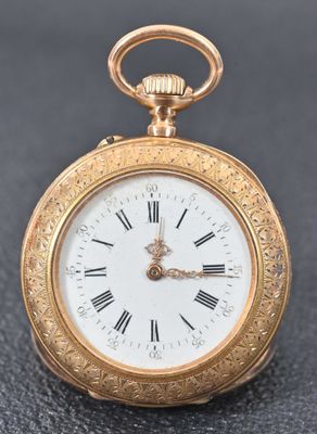 an image of a gold pocket watch with roman numerals on the face