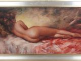 une peinture à l'huile représentant une femme nue allongée sur un lit