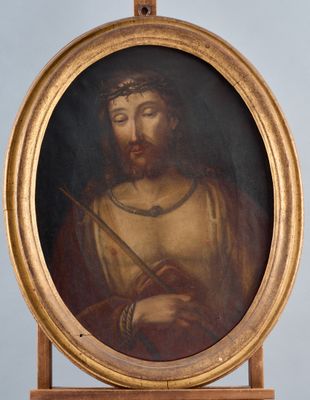 painting of a man with a crown of thorns in a gold frame