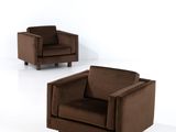 pair of brown leather chairs in a white room with a white wall