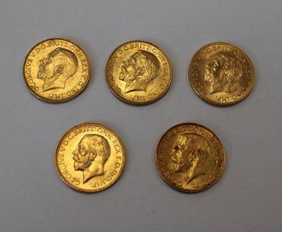 Lot de cinq SOUVERAIN en or datées 1926/1927/1928/1929/1930 - Photo 1