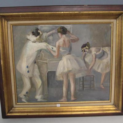 une peinture représentant un groupe de personnes dans une pièce