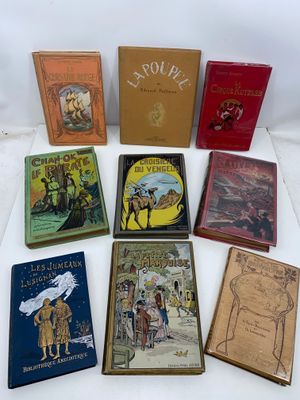 six children ' s books are lined up on a white surface